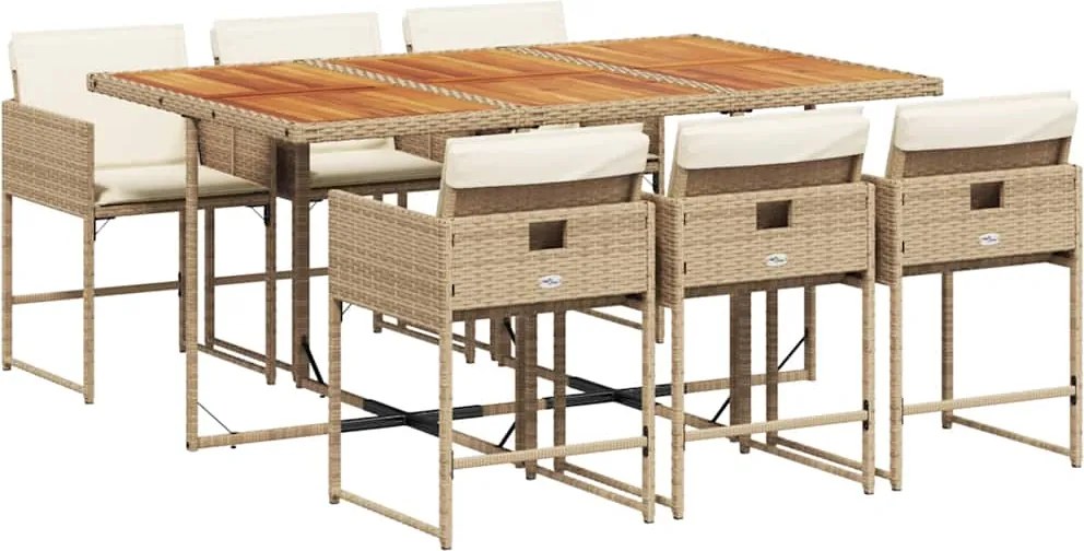 vidaXL Set de masă pentru grădină, 7 piese, cu perne, bej, poliratan