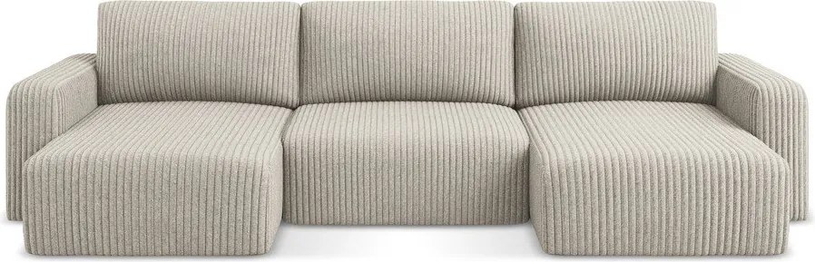 Colțar bej extensibil/cu spațiu de depozitare cu tapițerie din catifea reiată (în formă de "U") Kona – Makamii