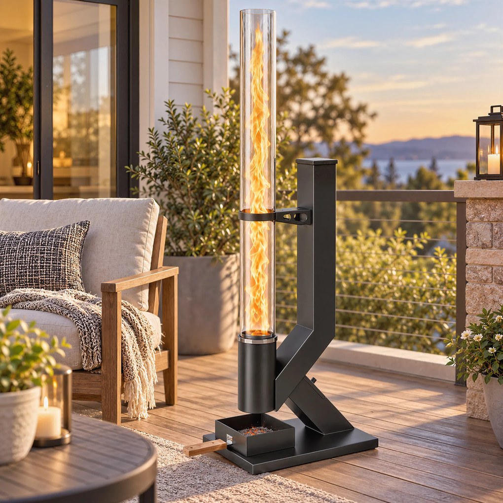 Outsunny Sobă pe peleți pentru exterior 13 kW cu tub, negru | Aosom Romania