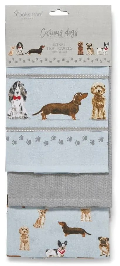 Set cu prosoape și mănușă de bucătărie 4 buc. Curious Dogs – Cooksmart ®