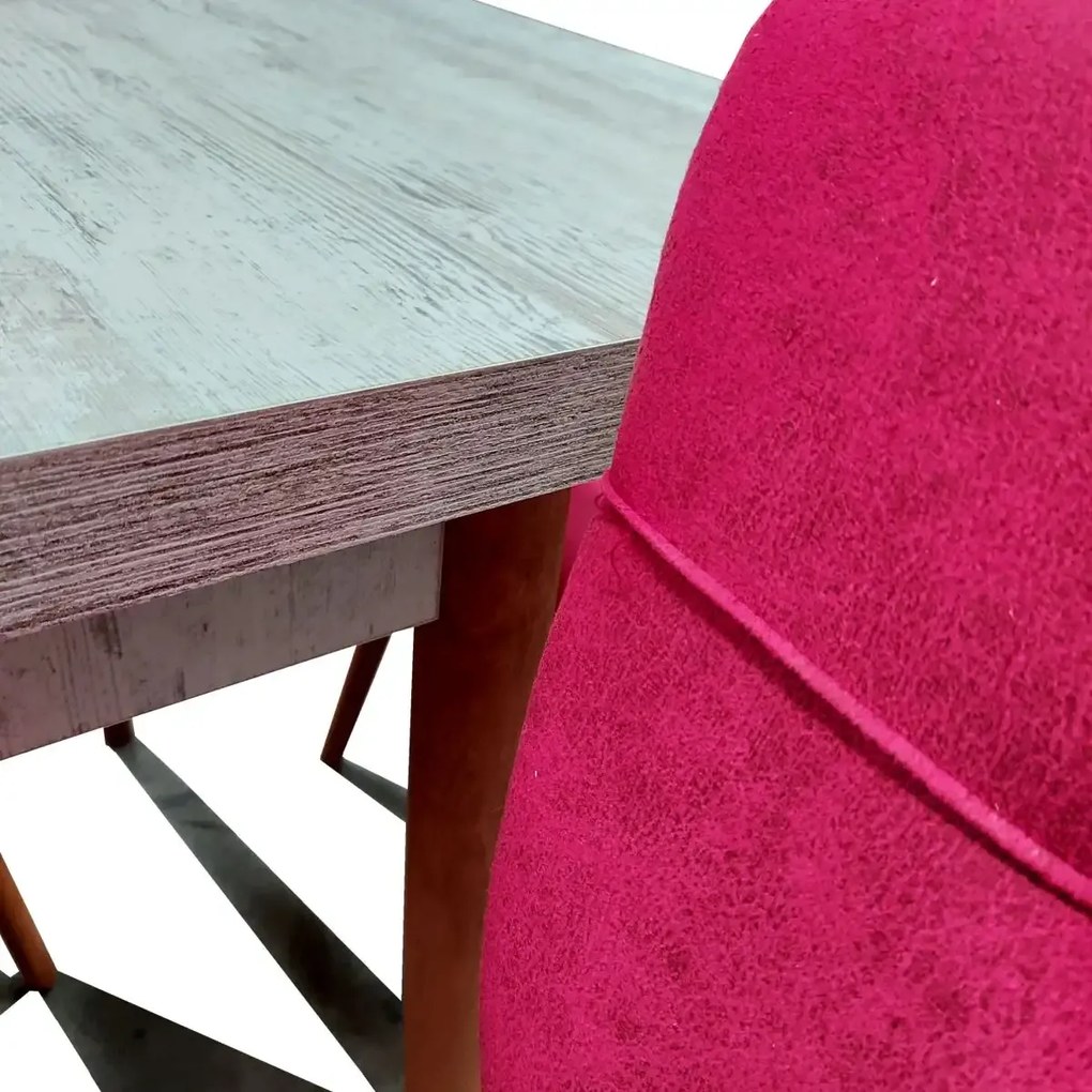 Set masa extensibila cu 4 scaune tapitate Homs cristal alb-rosu110 x 70 cm