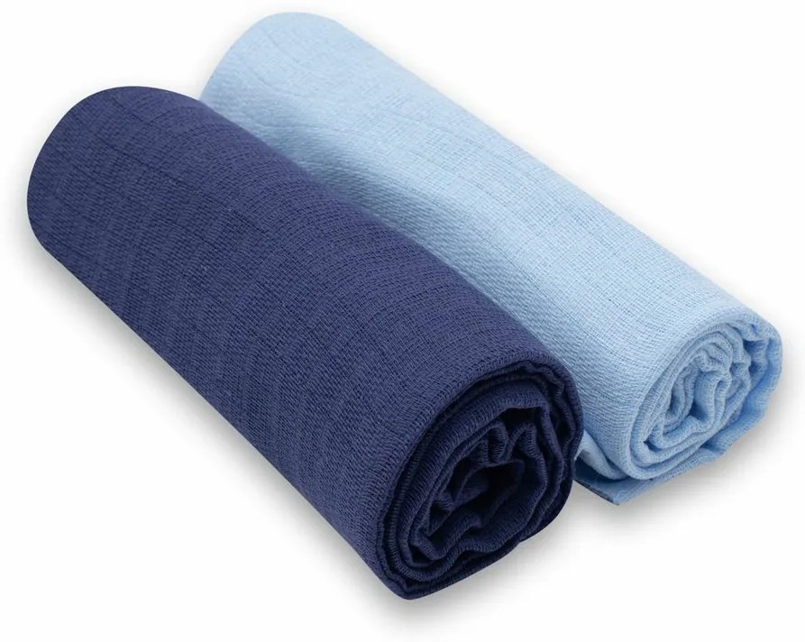 Scutece de bumbac New Baby albastru deschis șiînchis, 70 x 80 cm, set de 2 buc