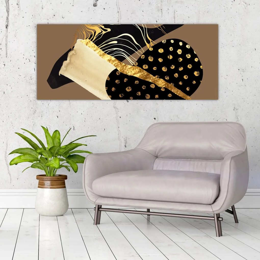 Tablou - Abstracție maro auriu N⁰1 (120x50 cm)