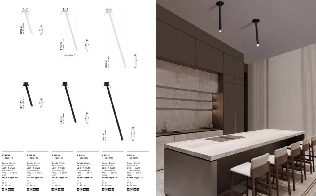 Spot LED incastrabil design tubular STILVI, H-24cm