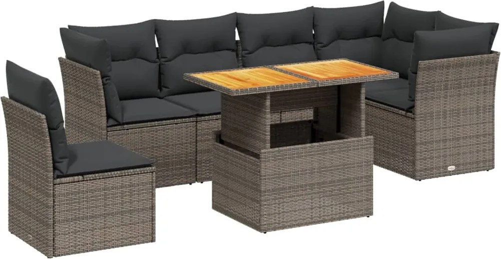 vidaXL Set canapele de grădină, 7 piese, cu perne, gri, poliratan