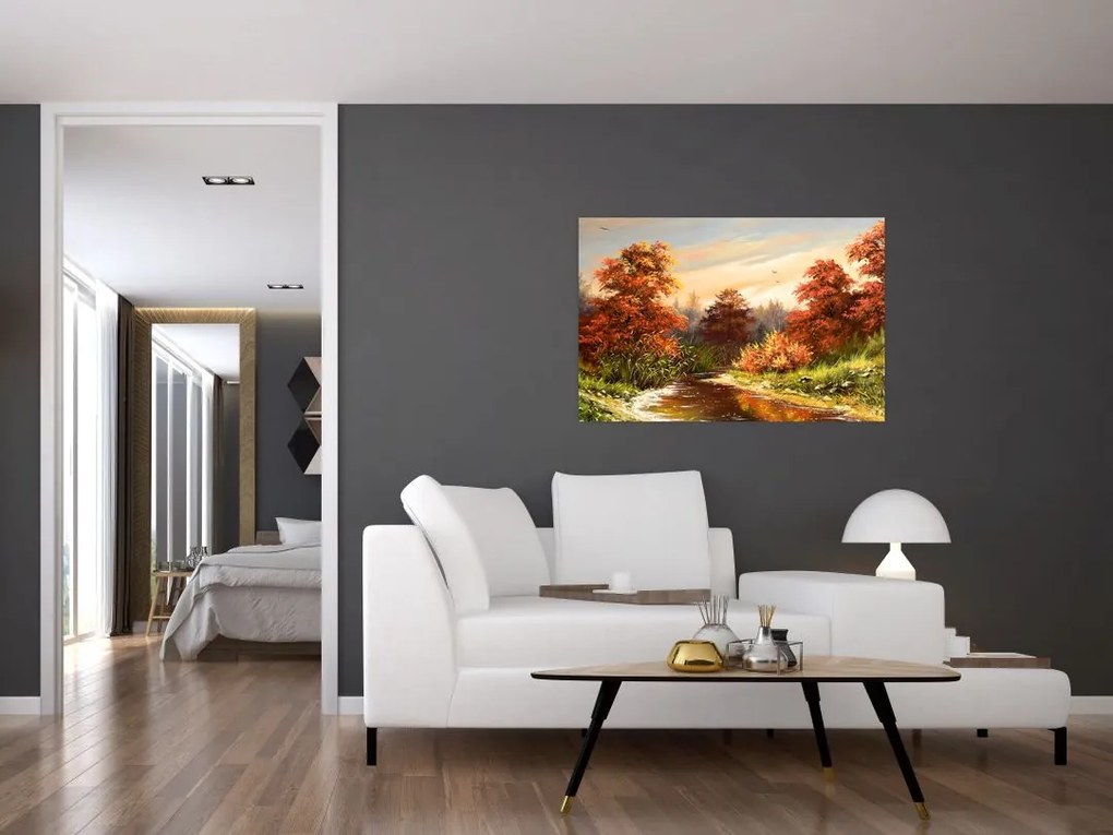 Tablou - Râu în peisaj de toamnă (90x60 cm)