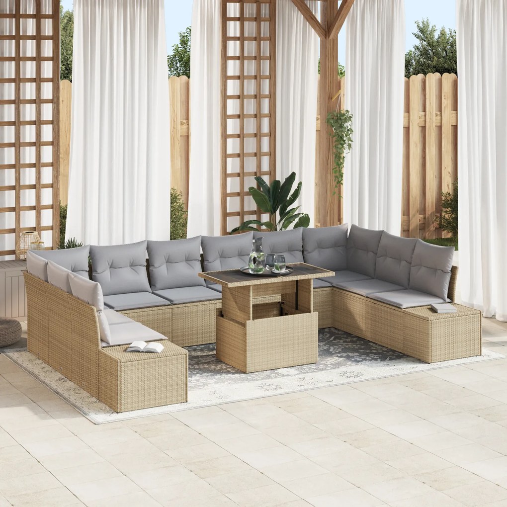 vidaXL Set de canapele pentru grădină 11 pcs bej și gri deschis