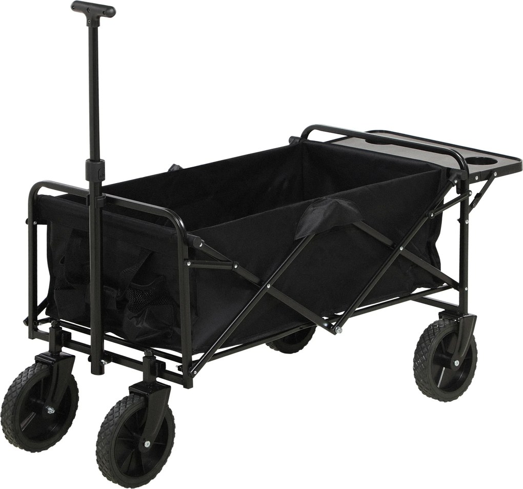 Outsunny Cărucior de Grădină Pliabil 4 Roți material textil detasabil mânecă telescopică Inclinație reglabilă Tavă Rabatabilă negru | Aosom Romania
