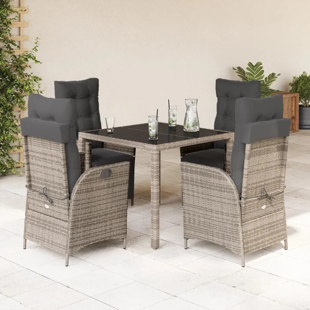 3213327 vidaXL Set mobilier de grădină cu perne, 5 piese, gri, poliratan