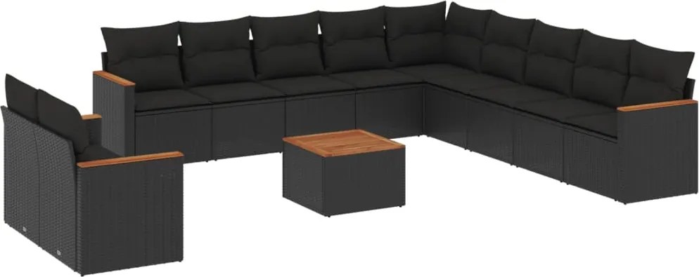 vidaXL Set canapele de grădină, 12 piese, cu perne, negru, poliratan