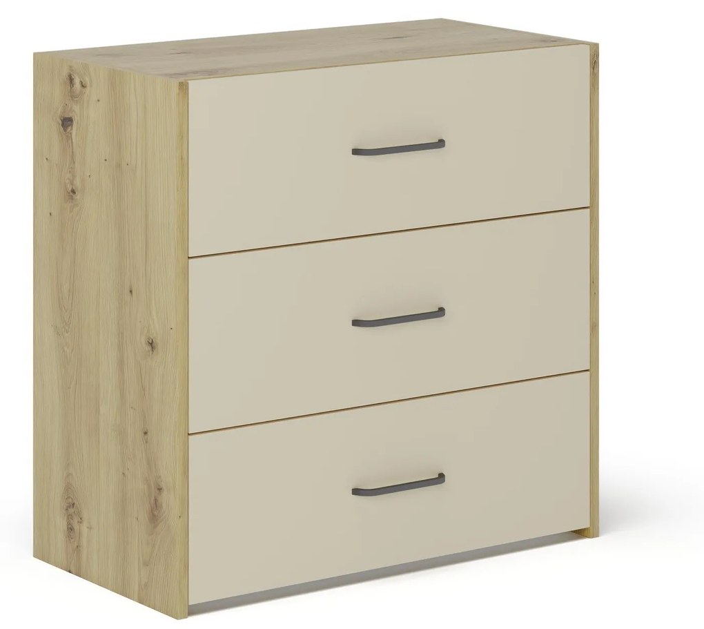 Comoda Malmo, 3 Sertare, Stejar Artisan/Argila, 80 x 42 x 80 cm
