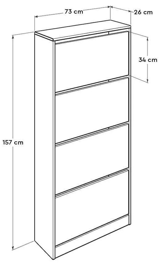 Pantofar Adore XL, 4 compartimente, capacitate 24 perechi incaltaminte, 73 x 157 x 26 cm