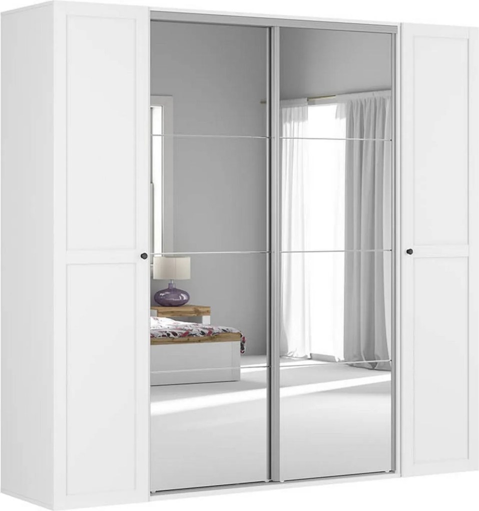 Dressing FLEX, alb, PAL, cu 4 usi si oglinda, 250x66x240 cm