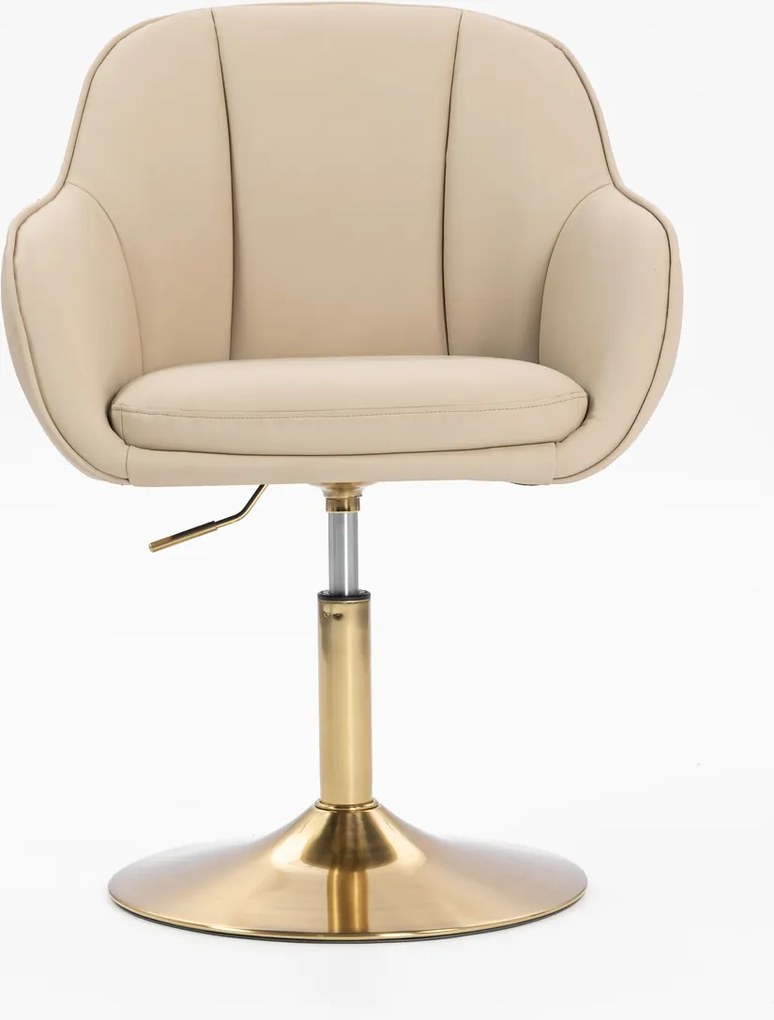 HR2055N Scaun Crem din Piele Ecologica cu Bază Aurie