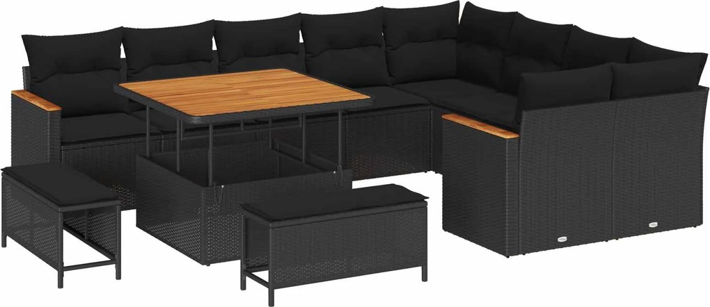 vidaXL Set de canapele pentru grădină 12 pcs Negru poliratan