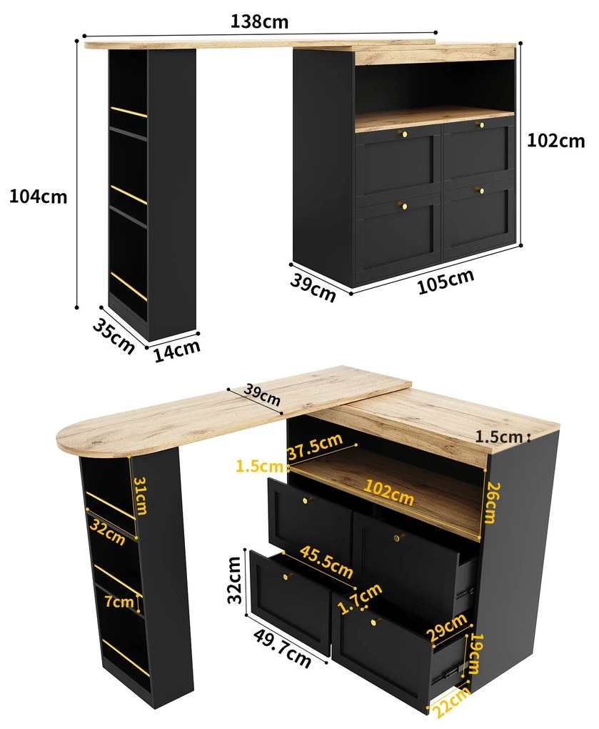 Masă de bar rotativă la 360°, Negru | Aosom Romania