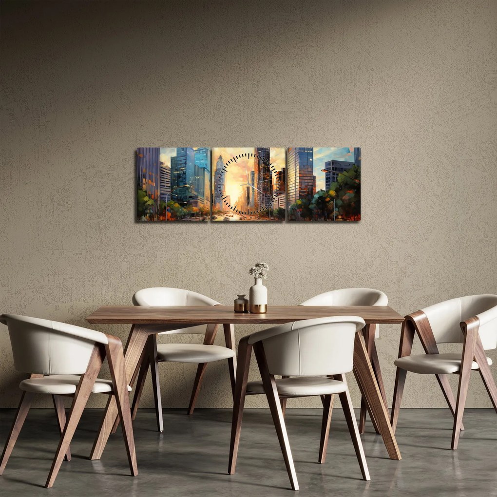 Tablou - Pictura orașului (cu ceas) (90x30 cm)