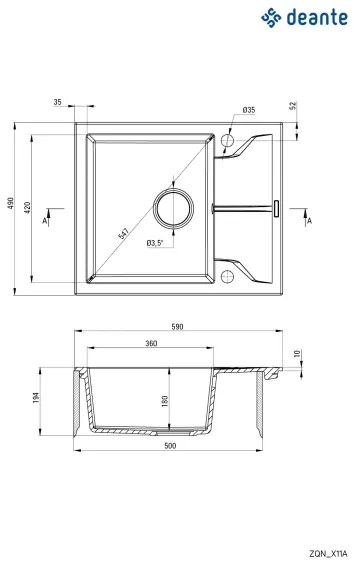 Chiuvetă de bucătărie Deante ZQN_G11A ANDANTE 49x59 cm granit/grafit metalic