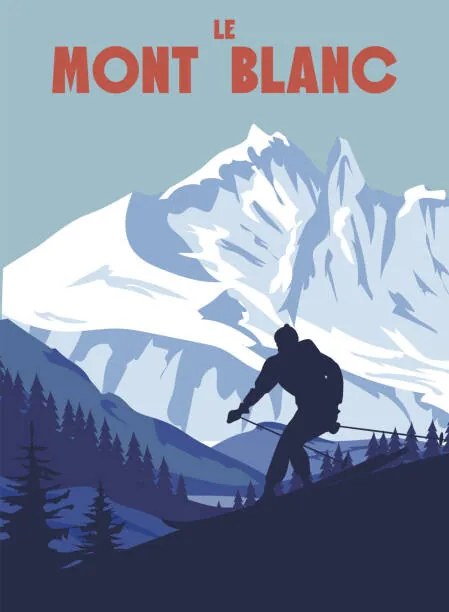 Ilustrație Mont Blanc Ski resort poster, retro, VectorUp