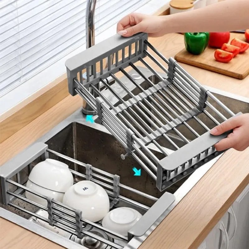 Resigilat: Suport reglabil de depozitare si scurgere Sinkmate, Instalare usoara, Compact, Pana la 10 kg, Gri/Argintiu