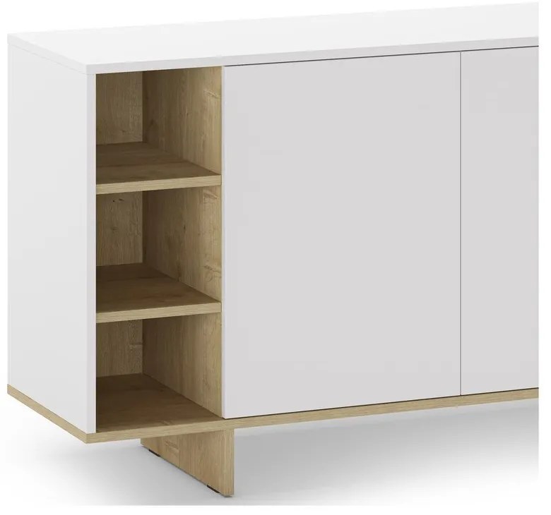 Comodă albă joasă cu aspect de lemn de stejar 170x80 cm Cequoia – Marckeric