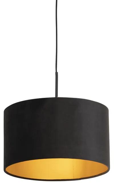 Lampă suspendată cu nuanță de velur negru cu aur 35 cm - Combi