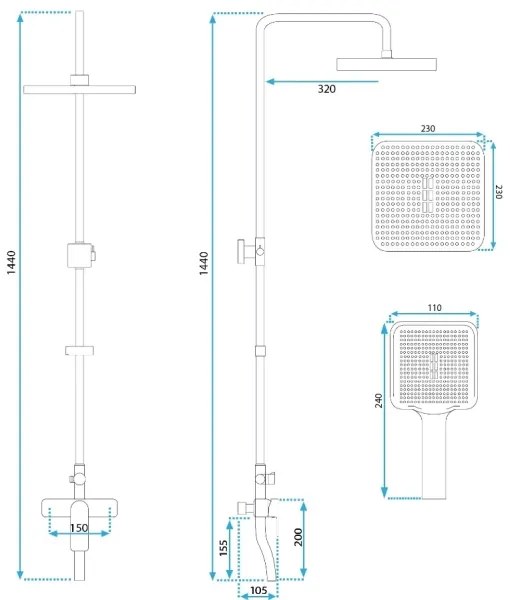 REA-P7841 - Set de duș ARGUS cu baterie, finisaj auriu periat