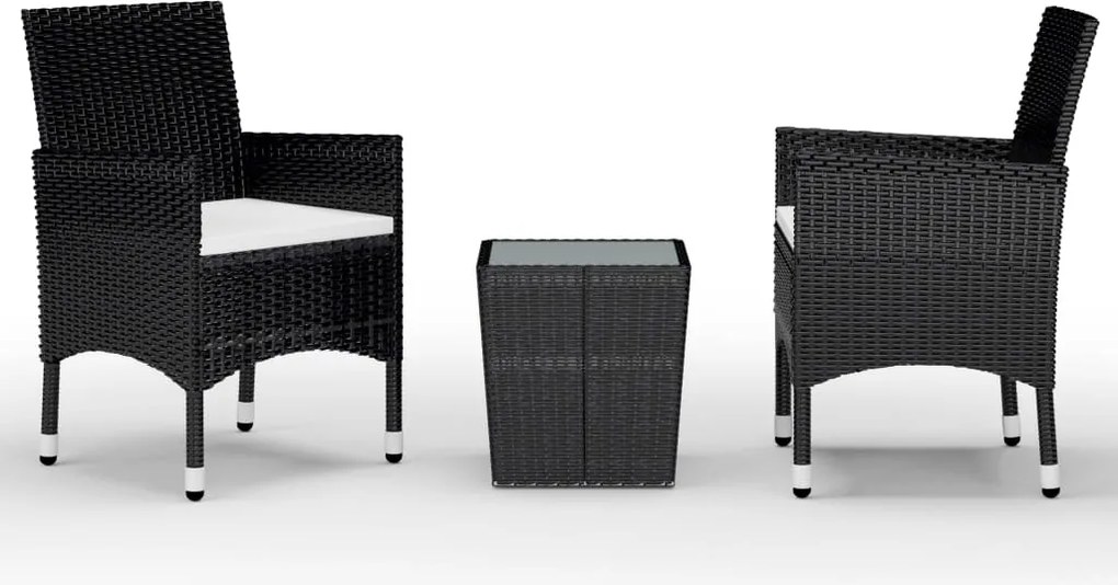 vidaXL Set mobilier bistro, 3 piese, negru poliratan/sticlă securizată