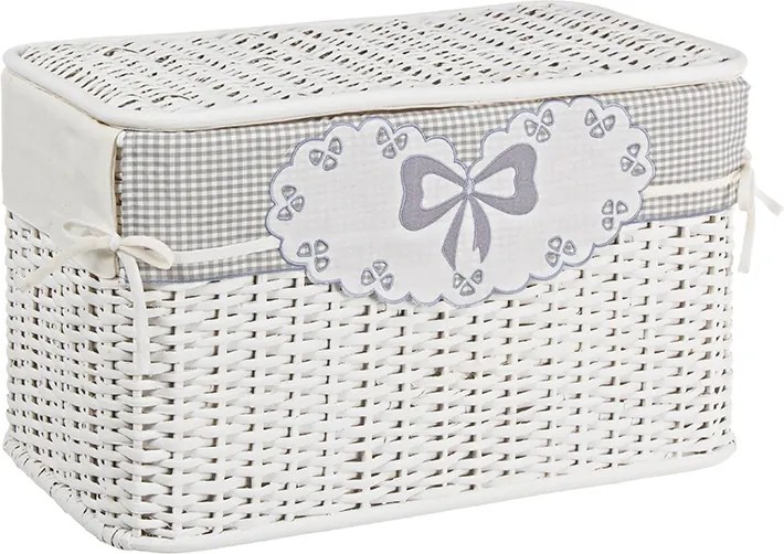 Cos depozitare alb din rattan textil alb gri Kis 55 cm x 30 cm x 33H