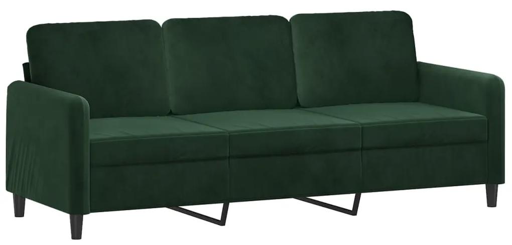 Canapea cu 3 locuri si taburet, verde inchis, 180 cm, catifea Verde inchis, 198 x 77 x 80 cm