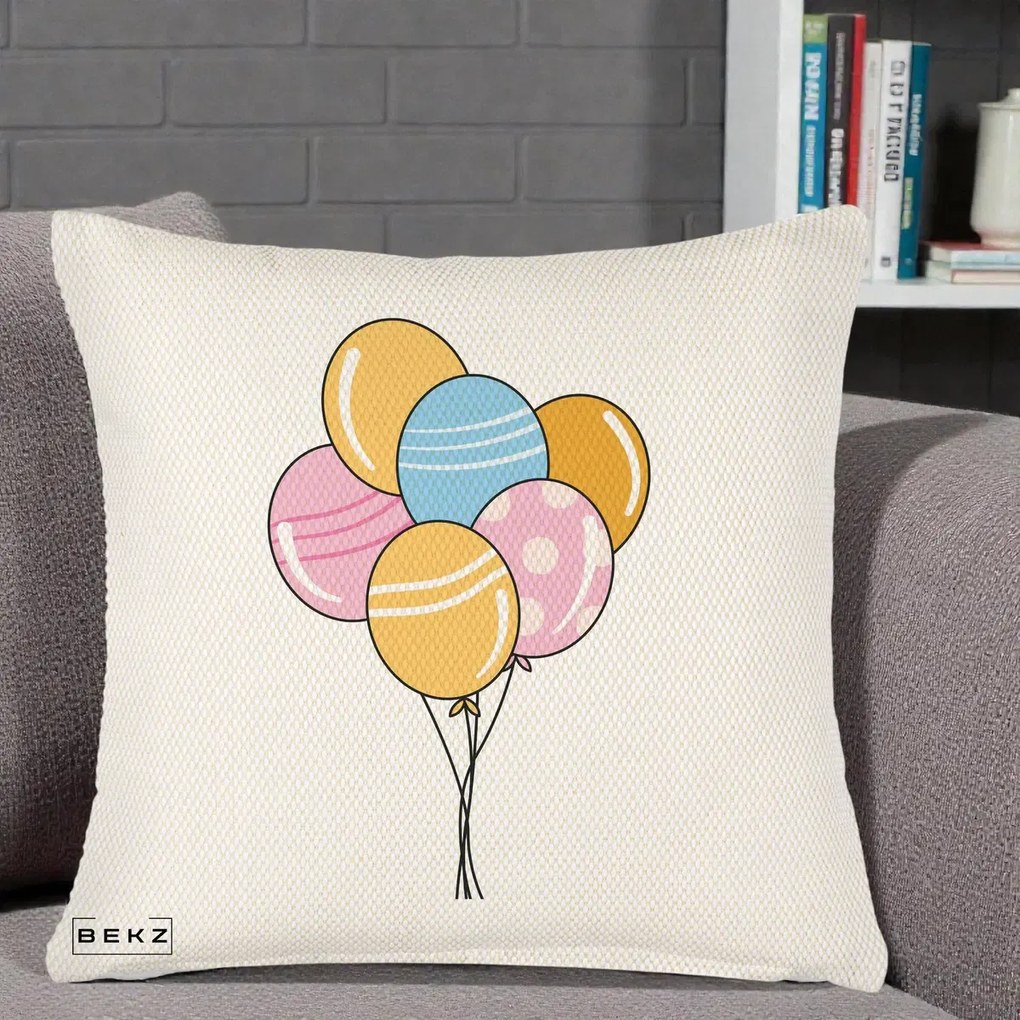 Perna Decorativa Baloane Petrecere, 40x40 cm, Crem Reliefat, Husa Detasabila, Perna Inclusa, BEKZ®