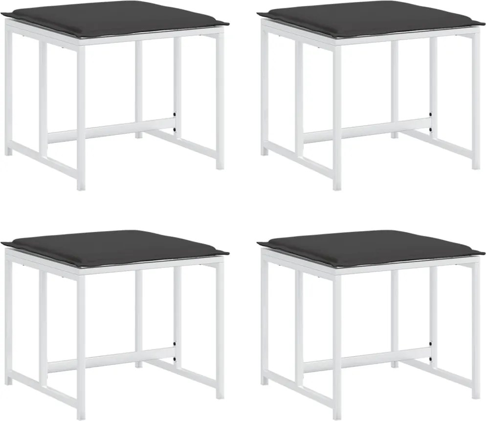 vidaXL Taburete de grădină cu perne, 4 buc., alb, oțel și textilenă