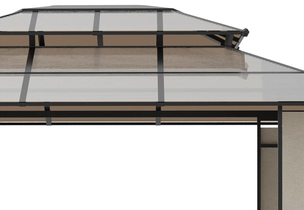 Outsunny Pavilion gradina cu acoperis rigid din policarbonat 3.7x3 Pergola din cadru metalic cu acoperis dublu pentru gradina, veranda, Maro