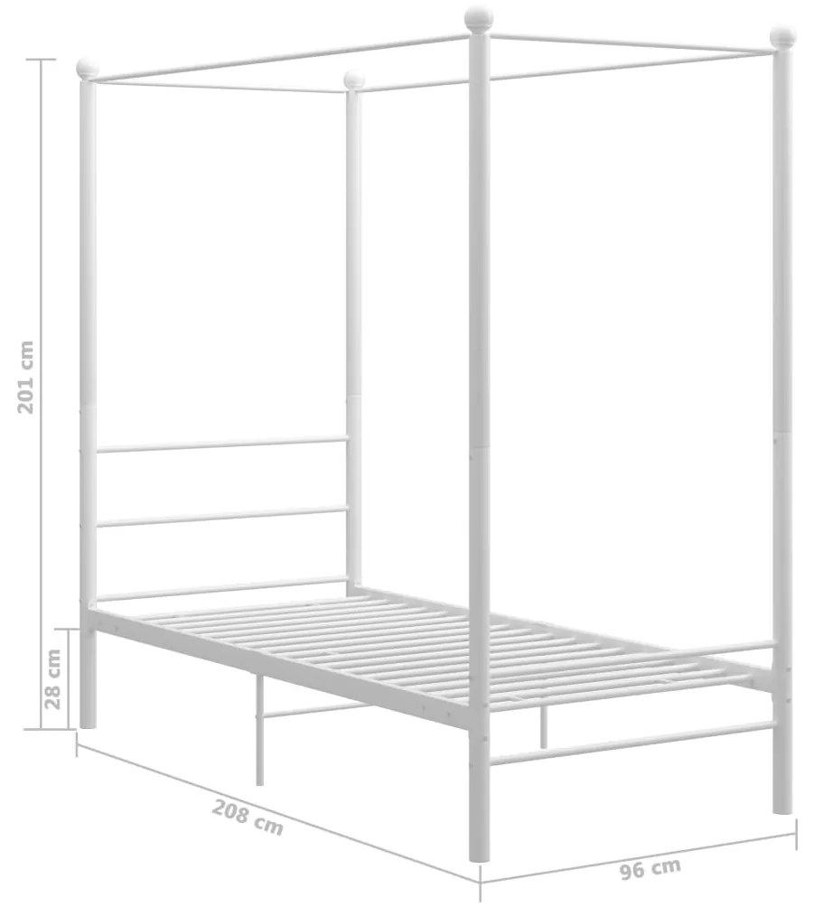 Cadru de pat cu baldachin, alb, 90x200 cm, metal Alb, 90 x 200 cm