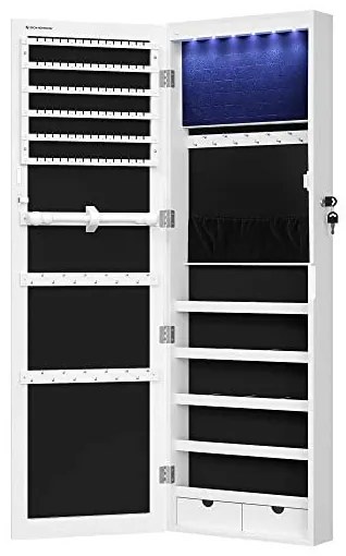 Dulap de perete pentru bijuterii, Songmics, cu inchidere, B01EKVL2XS, Alb