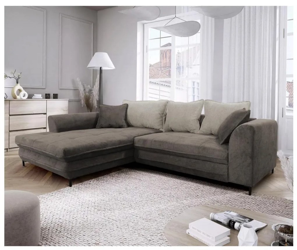 Colțar extensibil LAGOA, în L, cu spațiu de depozitare, pe partea stângă, taupe/gri