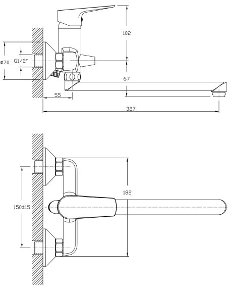 Baterie de lavoar/cadă Aqualine LOTTA crom lucios