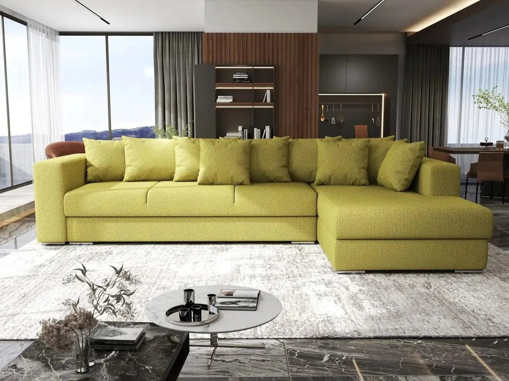 Colțar extensibil dumonde cu ladă de depozitare si sezut confortabil din spuma high-density, Gloria Enjoy Green II 320x183 cm