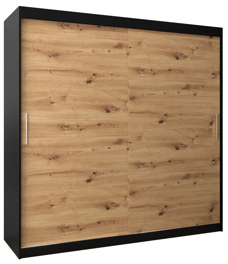 Dulap de haine 200 cm Toki (negru mat + stejar artisan). 1064851