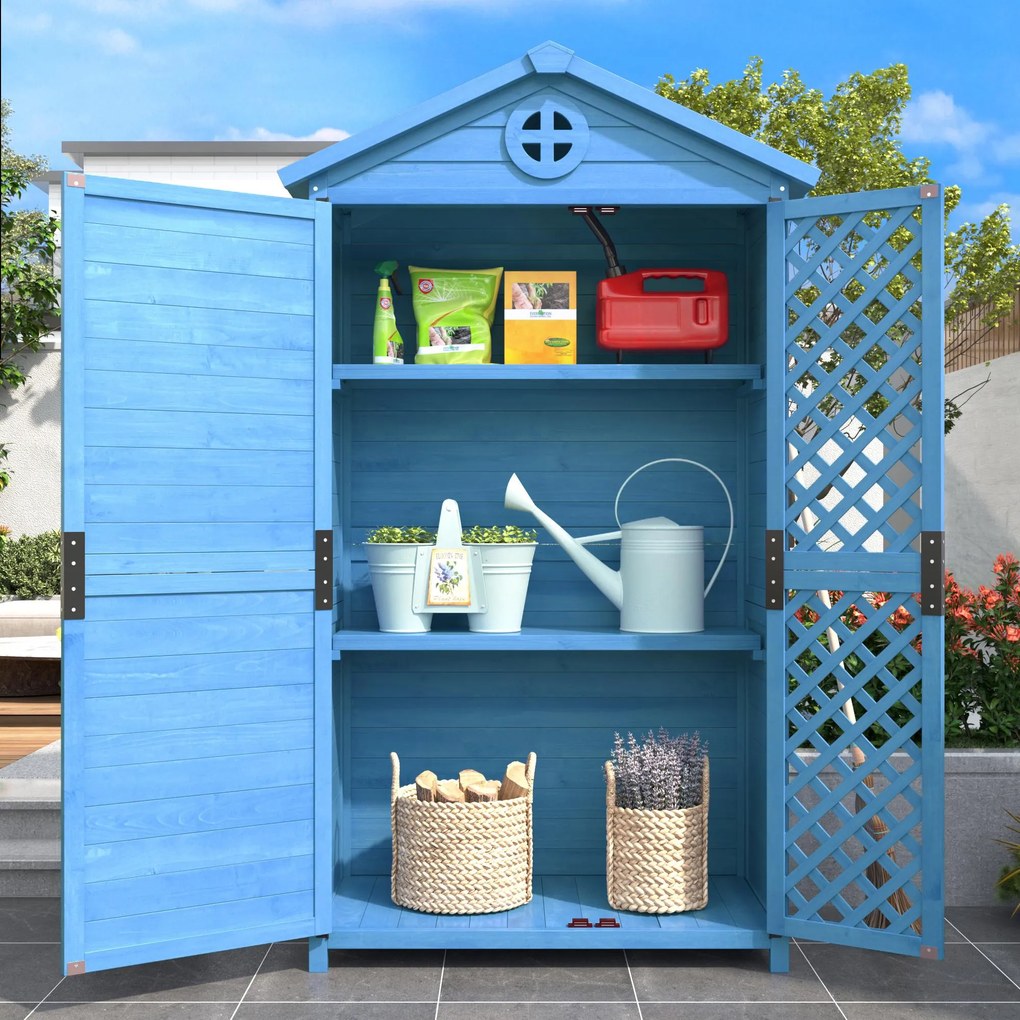 Depozit de mobilier de grădină din lemn pentru exterior, magazie de unelte rezistentă la intemperii, cu mult spațiu de depozitare și construcție din lemn stabilă, 90x56,5x175,3 cm, Albastru