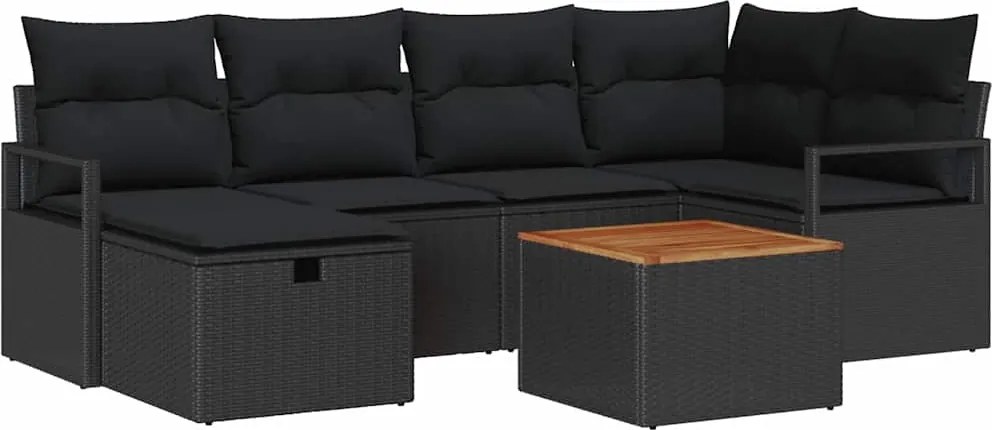 vidaXL Set de canapele pentru grădină cu pernă 7 pcs Negru Rattan poli