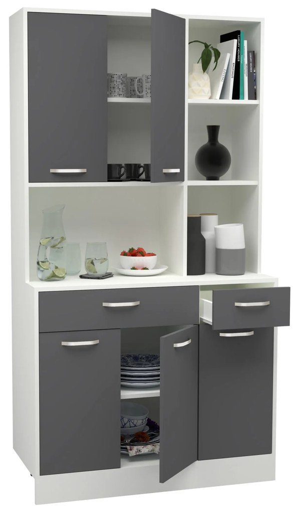 Bufet Hugo, Antracit/Alb, 100 x 44 x 188 cm