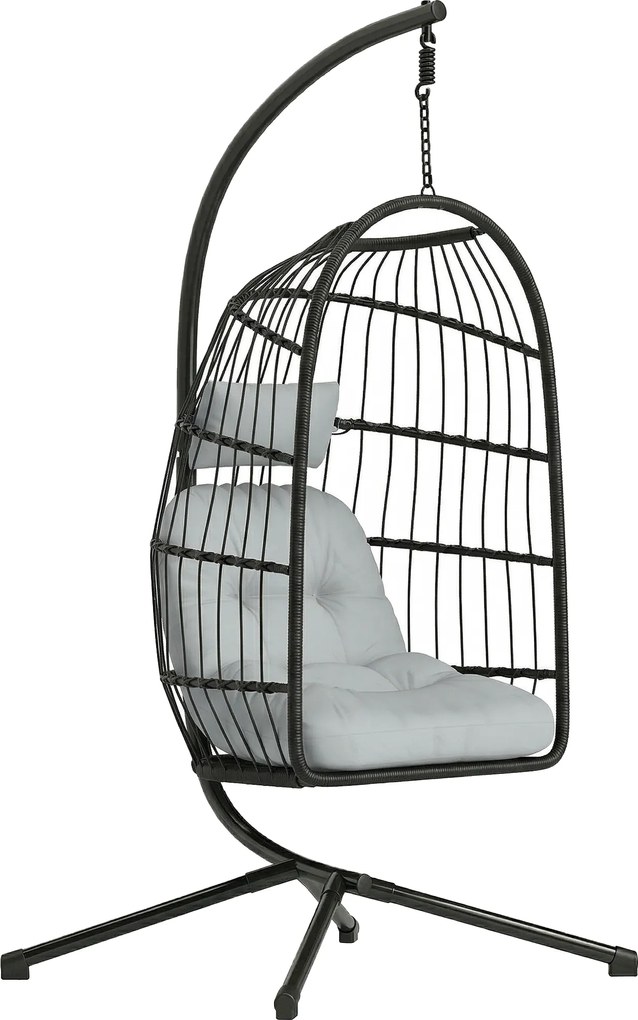 Outsunny Scaun suspendat tip ou cu suport Coș Pliabil Pernă Tetieră Înălțime Reglabilă și Frânghie Capacitate 120 kg Gri deschis | Aosom Romania