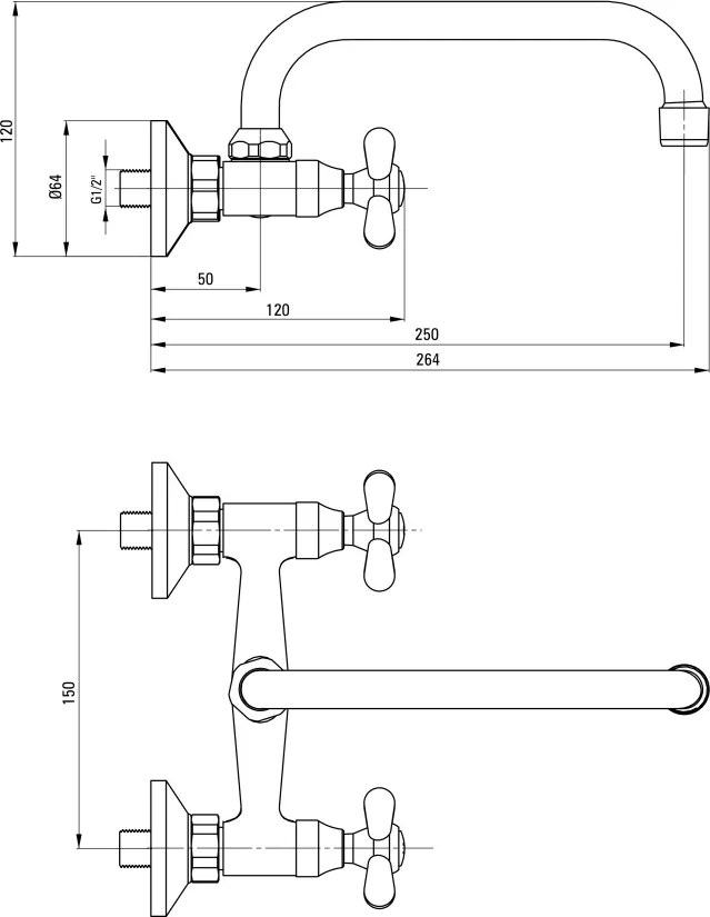 Symetrio Baterie pentru chiuvetă, montare pe perete Finisaj: Crom BOS_050D