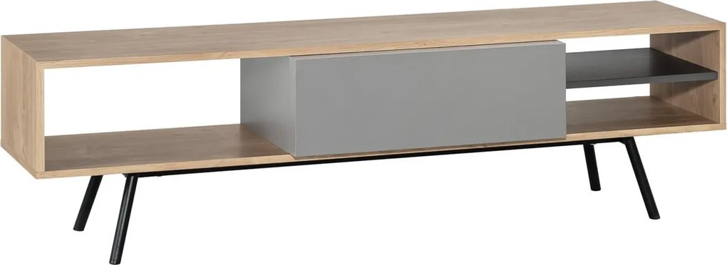 Comodă TV lemn masiv gri KUADRAT – design modern în stejar grafit și
