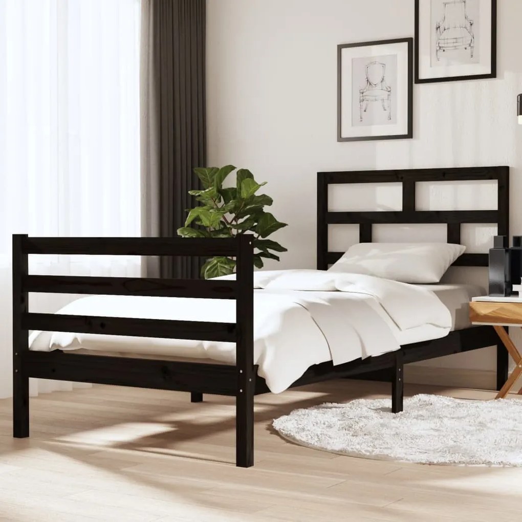 3101252 vidaXL Cadru de pat Single 3FT, negru, 90x190 cm, lemn masiv