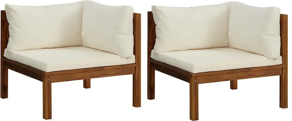 vidaXL Canapele de colț cu perne alb crem, 2 buc., lemn masiv acacia