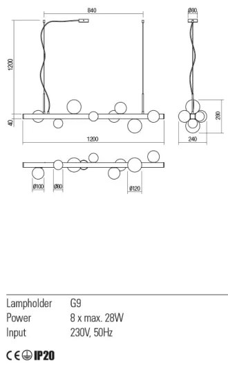 Lustră pe cablu Redo 01-2377 GOJI 8xG9/28W/230V negru
