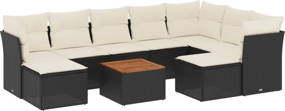 vidaXL Set canapele de grădină cu perne, 10 piese, negru, poliratan