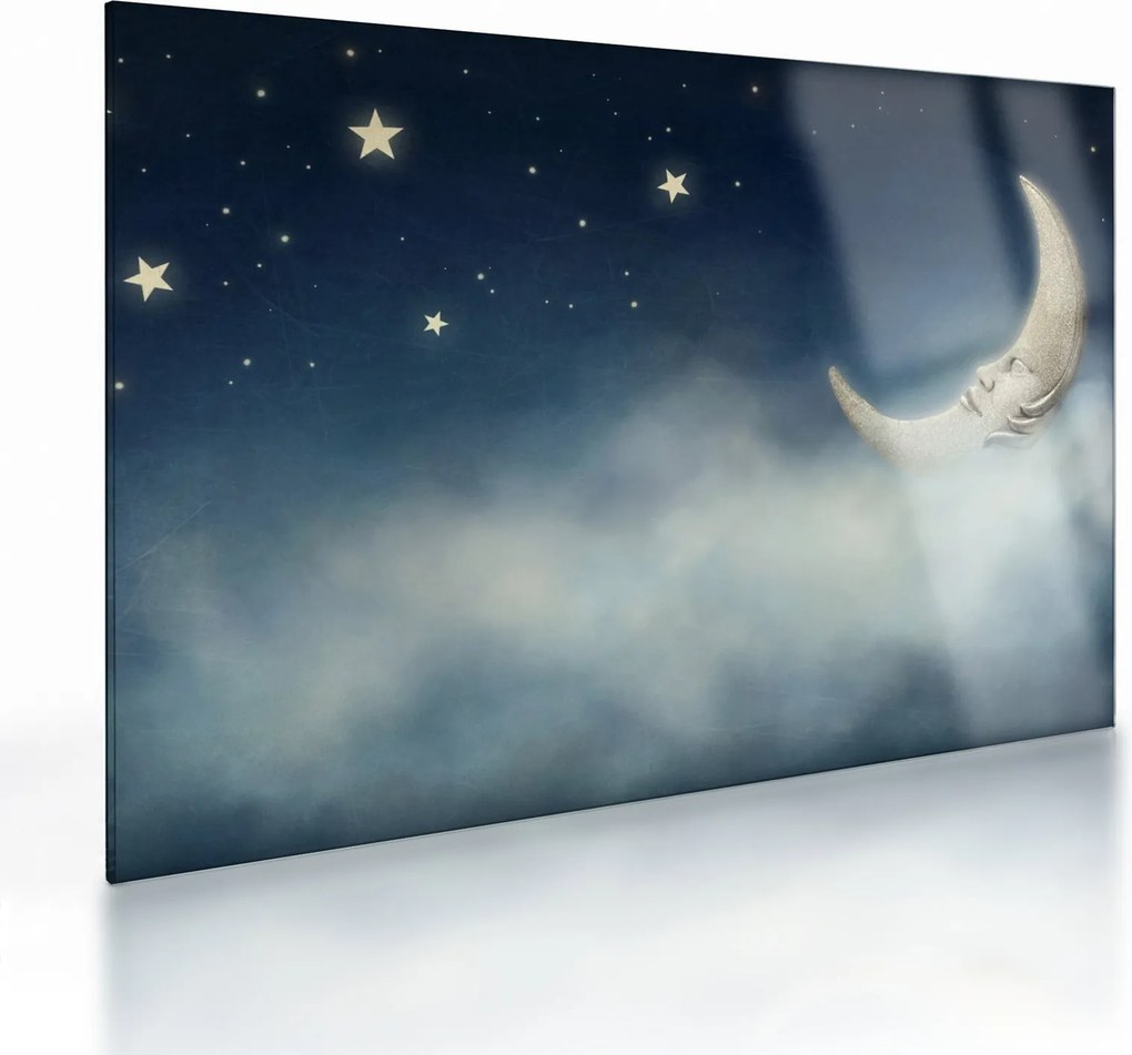 Tablou pe sticlă - Luna cu stele (70x50 cm)